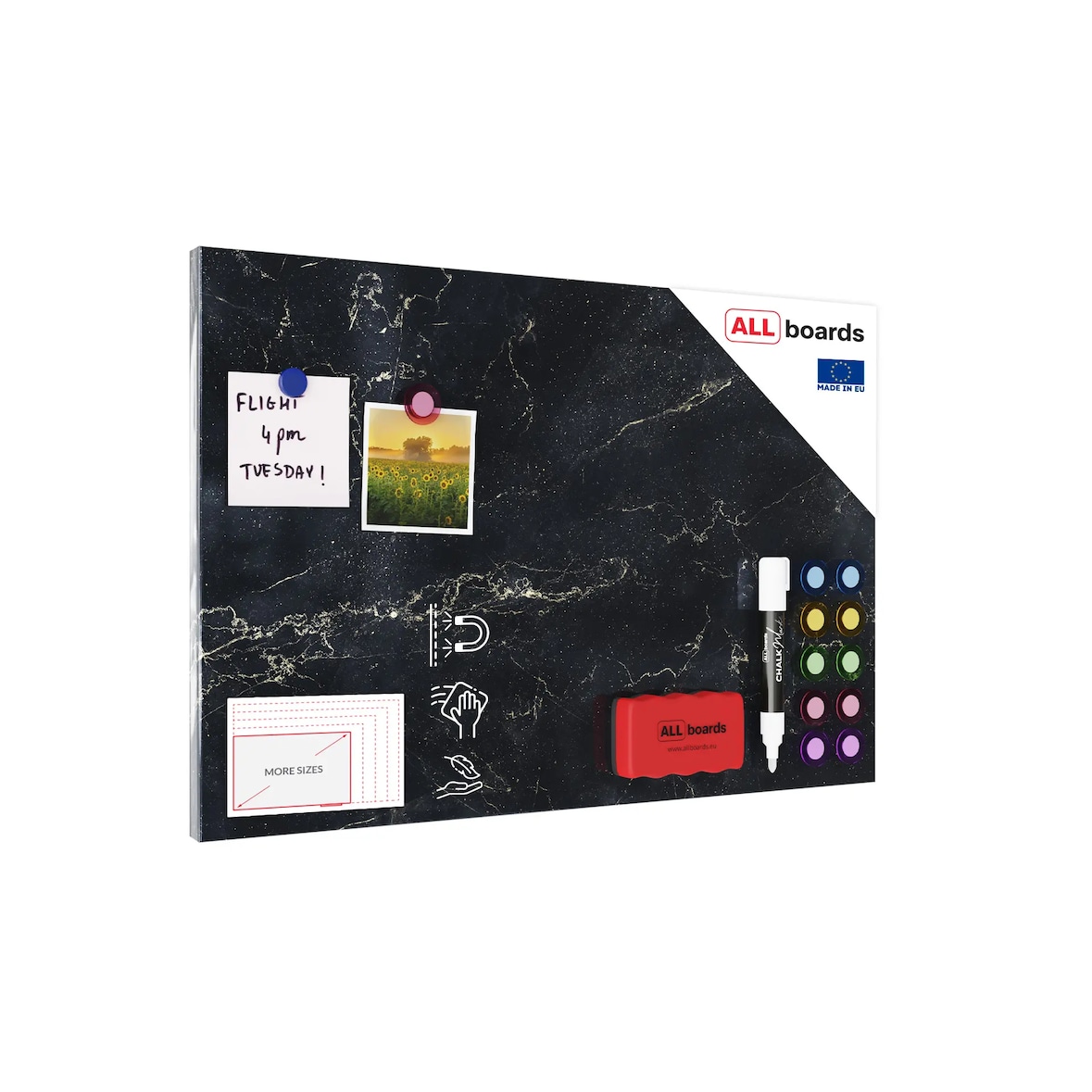 ALLboards Lavagna magnetica in acciaio MARMO NERO 60x40cm MetalBoards lastra adatta per tutti i tipi di calamite
