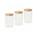 thumbnail of Relaxdays Vorratsgläser mit Bambusdeckel, 3er Set, eckige Vorratsdosen aus Glas, 1500 ml, luftdicht, transparent/natur