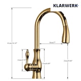 thumbnail of NAVIS | Elegante grifo de cocina extraíble en acero inoxidable dorado, arco alto, mezclador de lujo, alta presión, 360°, 2 conexiones