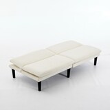 thumbnail of Klappbares 2-Sitzer-Sofa aus Samt in Beige, 3-fach verstellbar, mit Holzgestell und Bettfunktion