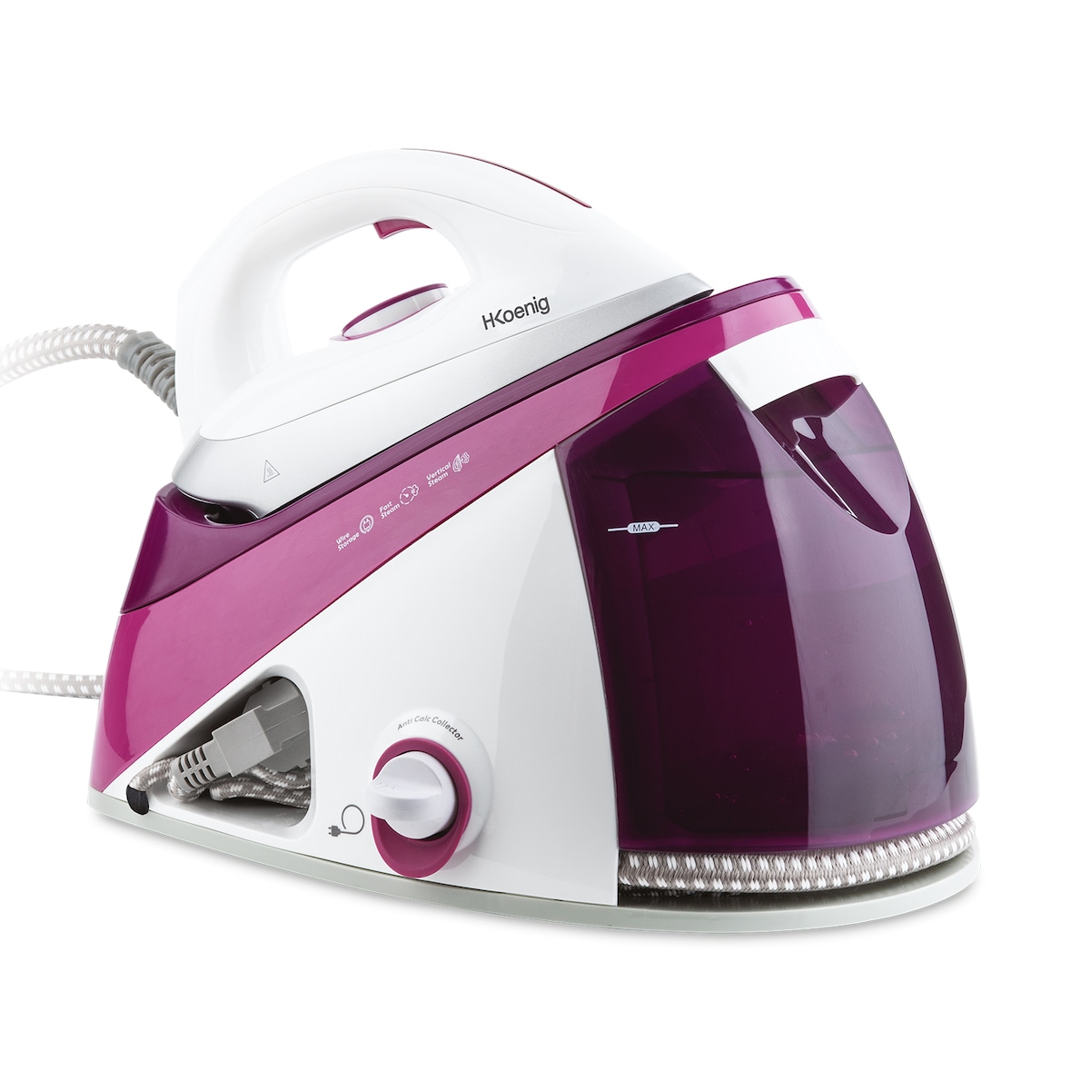 H.Koenig Centro de planchado de vapor 6 bares V26 potente, flujo de vapor 150 g/min, Autonomía ilimitada, Vapor vertical, 2400W 1,1L