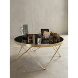 thumbnail of Beistelltisch `Retro-Charme`, schwarze Glasplatte, goldene Beine, 82 cm Durchmesser. 82x82x39 cm | Kadima Design