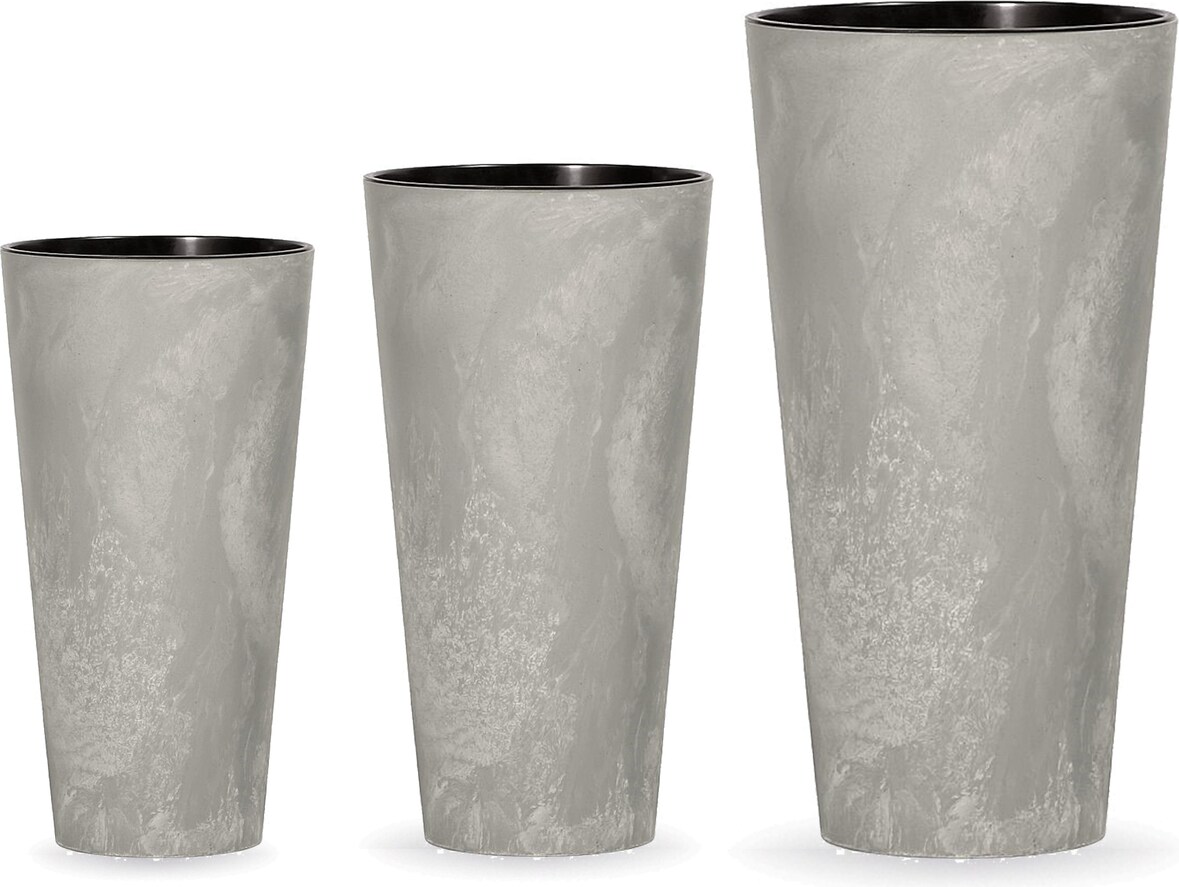 WellHome - Tubus Slim Effect Set mit 3 Pflanztöpfen 15,5/27/64 Liter in Zementfarbe