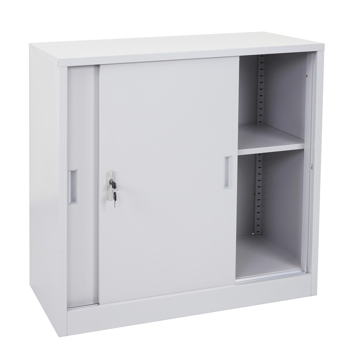 Proregal Aktenschrank, klein | HxBxT 90x90x45cm | mit abschließbaren Schiebetüren | Grau| Stahlschrank Büroschrank
