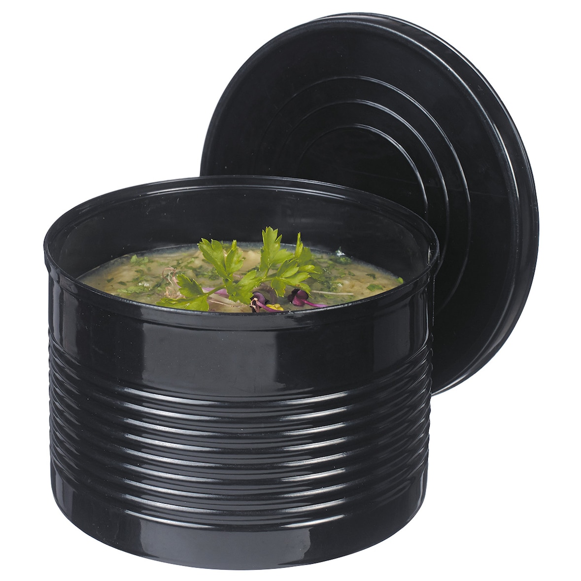 SOLIA Boite de conserve noire PP 450 ml avec couvercle - PS34537 - par 72 pièces