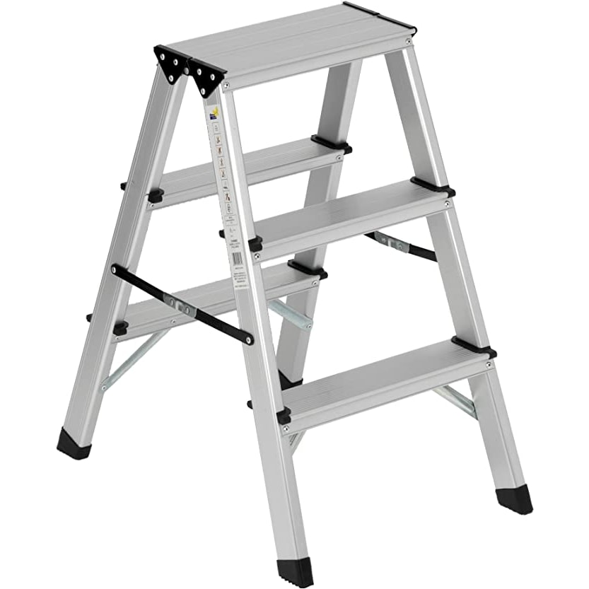 Garden Friend Sgabello Everest Doppia salita in alluminio Portata max 150 kg Per uso domestico e bricolage Grigio