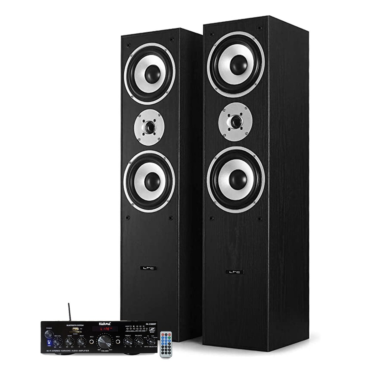 Pack Enceintes LTC L766-BK Noir Acoustiques Hifi/Home-Cinéma 1000W + Ampli stéréo 2x50W Ecran LCD - USB MP3 SD Bluetooth - FM