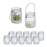thumbnail of Relaxdays Windlicht, 12er Set, Glas mit Henkel, innen & außen, 9,5 x 8 cm, Hochzeit Teelichthalter, transparent/schwarz