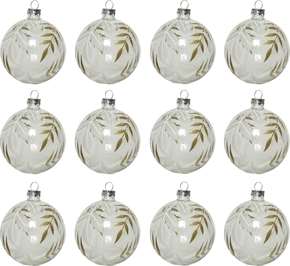 12 Weihnachtskugeln 8cm Glas Blättermuster Christbaumkugeln transparent klar