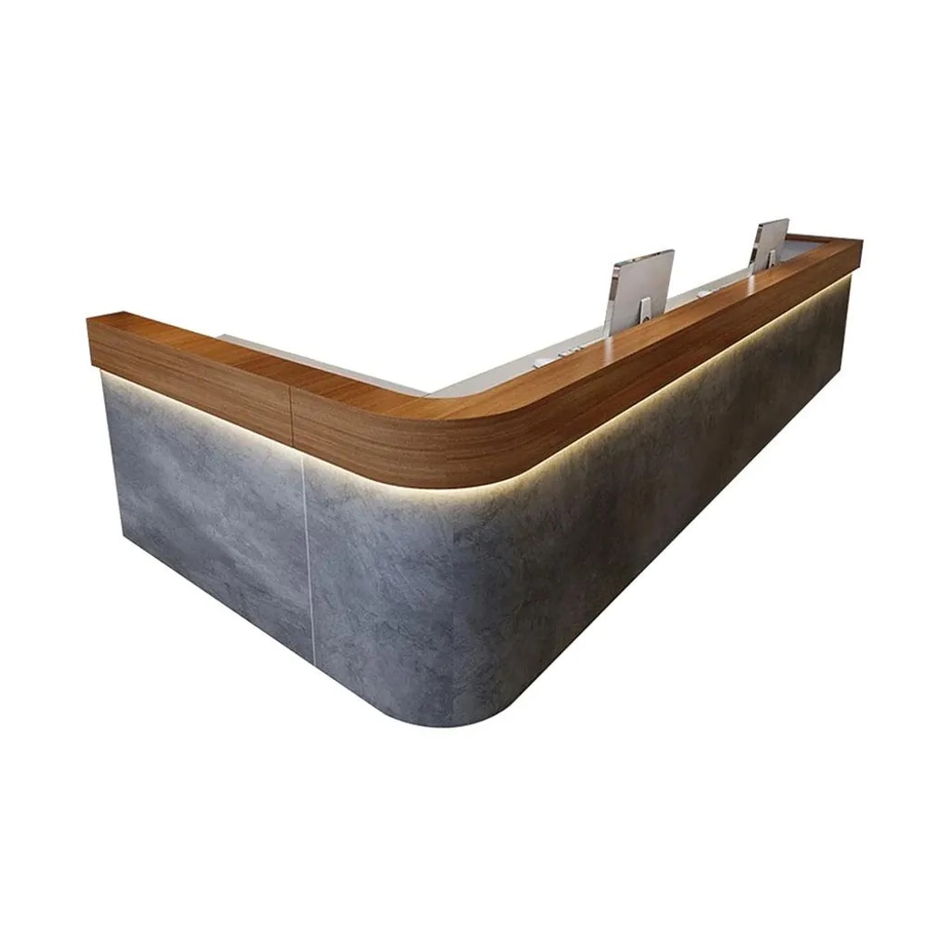 Empfangstheke mit Eckteil, Bartheke, Kassentheke, Betonoptik-Design, ideal für Cafés und Bars, Grau 160×60×100cm【Shuini 160 ZJ60】