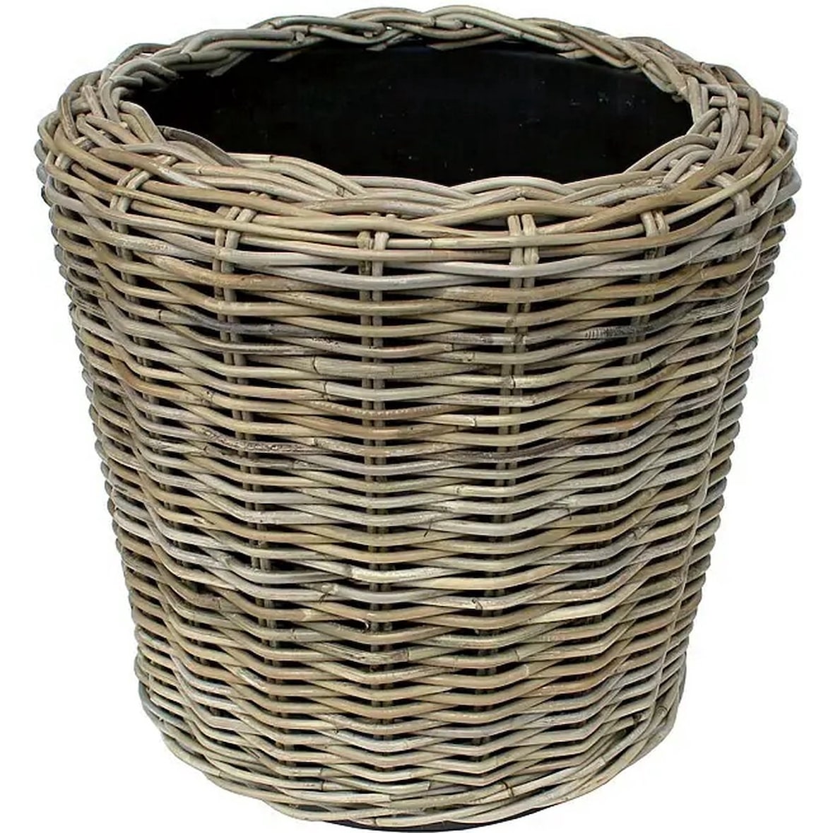 Maceta Seca de Ratán - ø 34 x 30 cm - Jardinera Sostenible con Interior de Plástico Reciclado Impermeable - Macetas de Interior - Gris