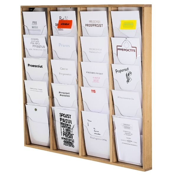 Présentoir Mural Bois naturel 20 cases A4 Portrait