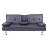 thumbnail of 3er-Sofa HWC-F60, Couch Schlafsofa Gästebett, Tassenhalter verstellbar 97x166cm ~ Kunstleder, braun