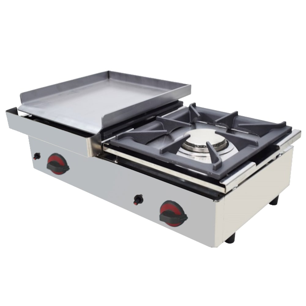 EURAST - Hornillo a gas 1 fuego y 1 plancha de sobremesa - 800x450x240 mm - 11,6 Kw - 4412PC08