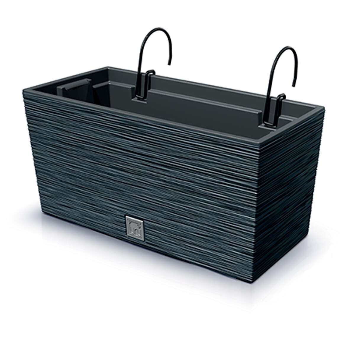 Prosperplast - Anthrazitfarbener Blumentopf mit Reservoir und Aufhängehaken, FURU-Kollektion - 39,5 x 18,5 x 19,5 cm, 8 L Fassungsvermögen