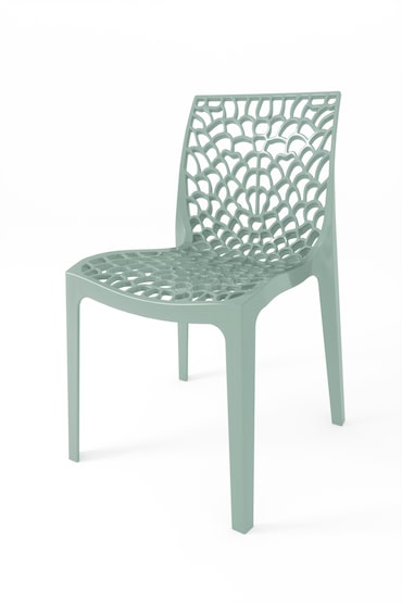 Chaise Saphir en polypropylène de haute qualité, coloris Vert Frosty, empilable. Marque Grandsoleil. Dimensions : 52x51x81 cm.