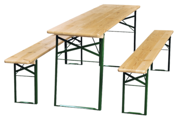 METRO Professional Set FORAIN bavarois brasserie, 3 pièces, pin/acier, 1 table 220 x 50 cm, 2 bancs 220 x 25 cm, brun naturel/vert