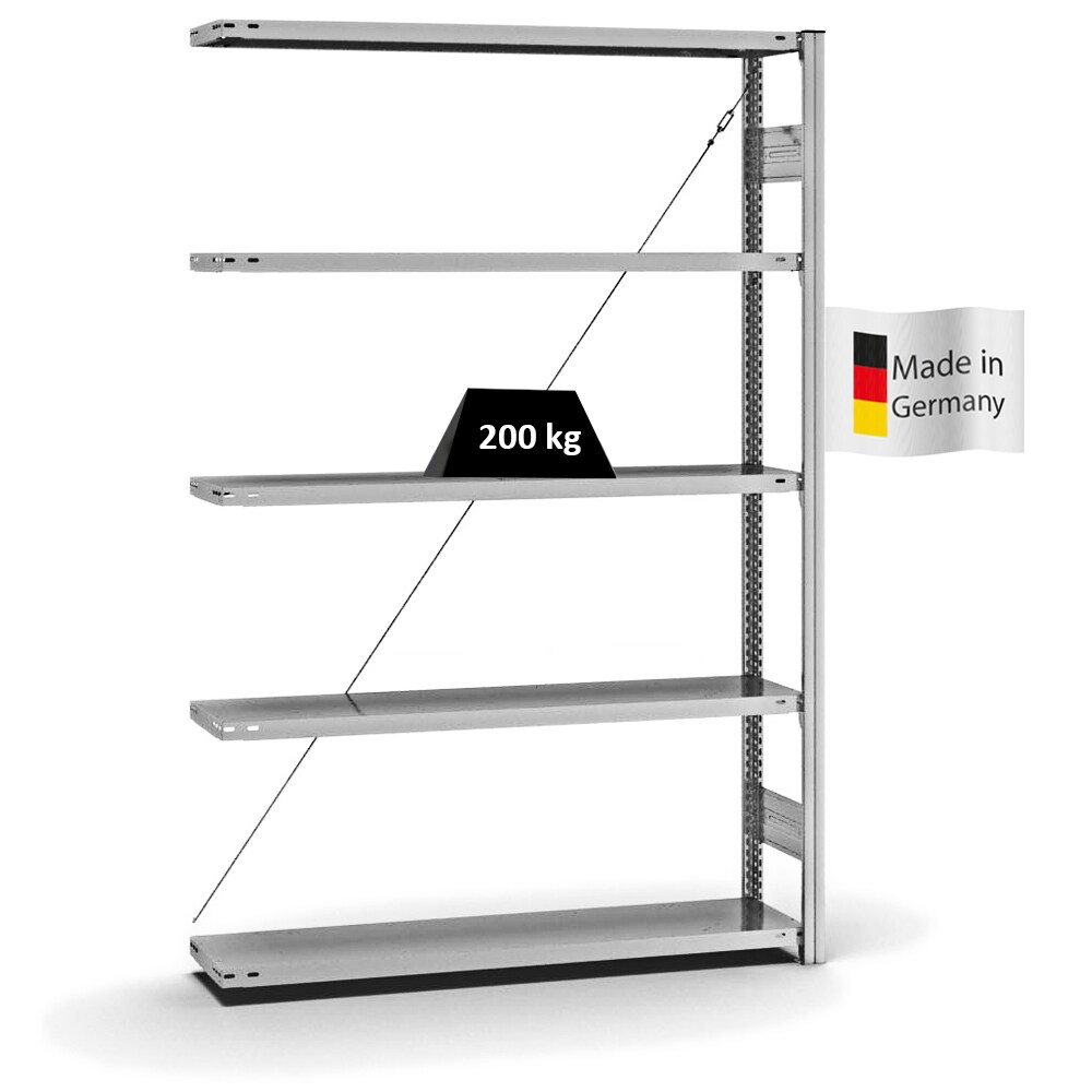 PROREGAL Fachbodenregal Stecksystem | Anbauregal | HxBxT 200x130x30cm | 5 Ebenen | Fachlast 200 kg | Einseitig nutzbar | Verzinkt