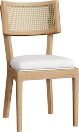 thumbnail of Esszimmerstuhl Set 6er Massivholz Rattan Rückenlehne Leinen Sitzkissen Holzfarben 88x58x50 cm modern stabil atmungsaktiv