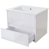 thumbnail of Badezimmerset HWC-B19b, Waschtisch Spiegelschrank Hängeschrank, hochglanz FSC®-zertifiziert ~ weiß