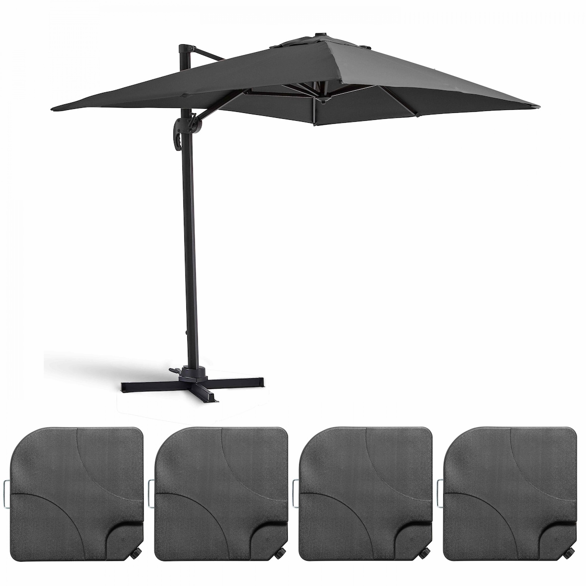 Parasol déporté 2x3 m et 4 dalles à remplir aluminium gris