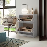 thumbnail of Sapateira 2 alçapões, pinho maciço, Moblit, série Denia, medidas: (77x63x27) cm (alt.-larguraxprofundidade), cor branca lavada.