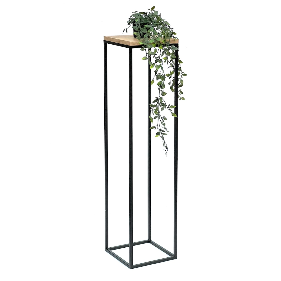 DanDiBo Blumenhocker Metall Holz Schwarz Eckig 100 cm Blumenständer Beistelltisch 96353 Blumensäule Modern Pflanzenständer Pflanzenhocker