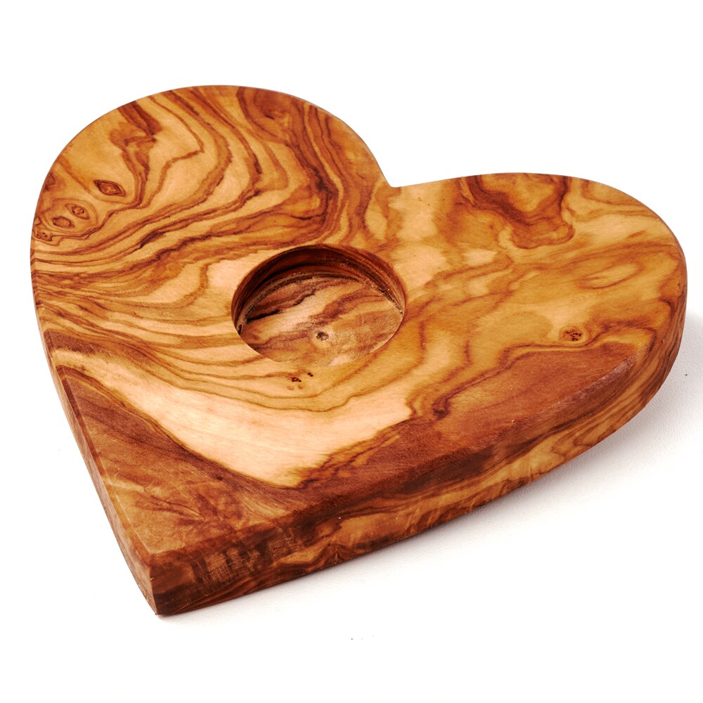 Teelichthalter aus Olivenholz in Herzform 16 cm