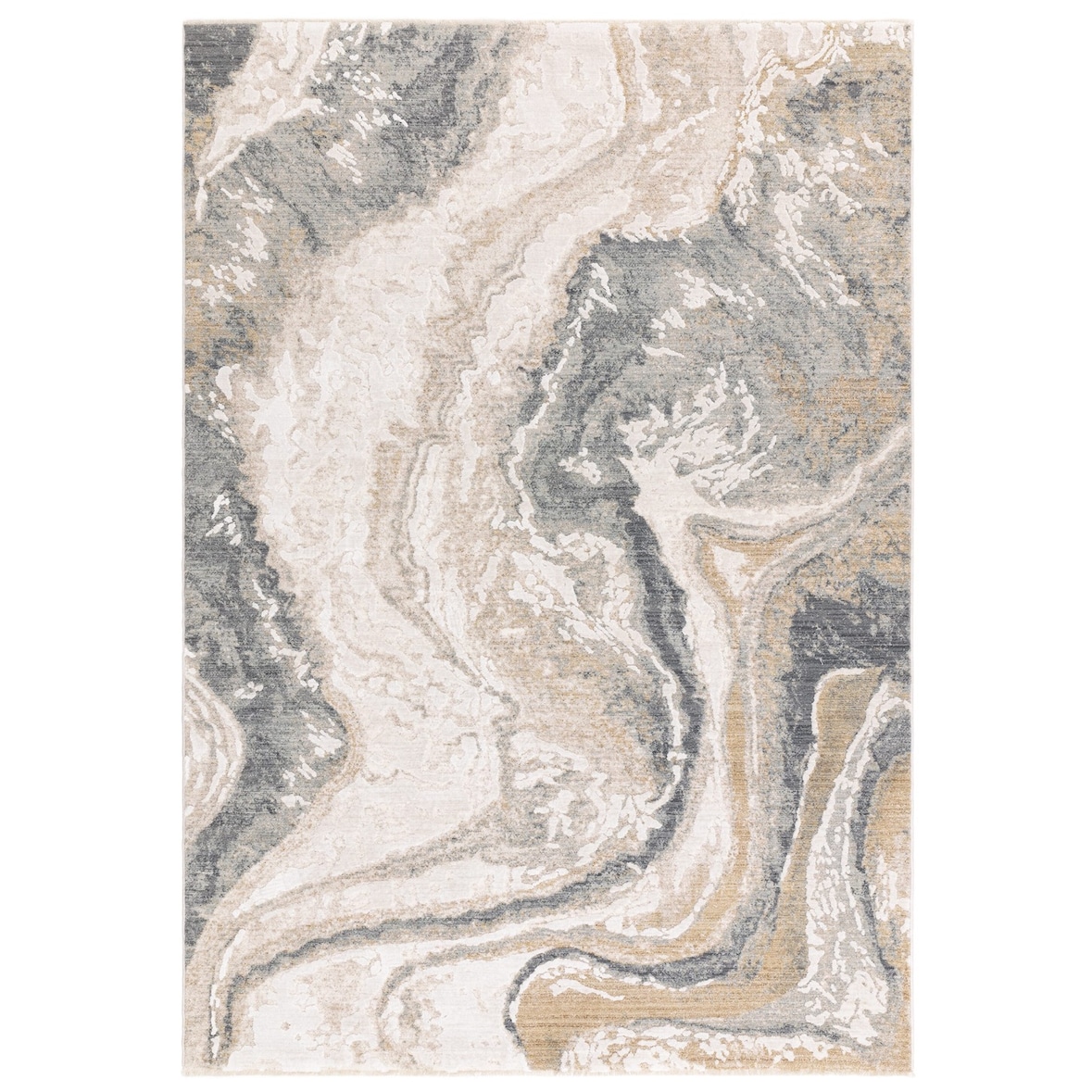 Velours Teppich Kurzflor Marmor-Look | 120x180 cm, 0,8 cm Florhöhe | Beige-Grau | Pflegeleicht | Wohnbereich | SIENA-Elsa Kollektion | Kadima Design