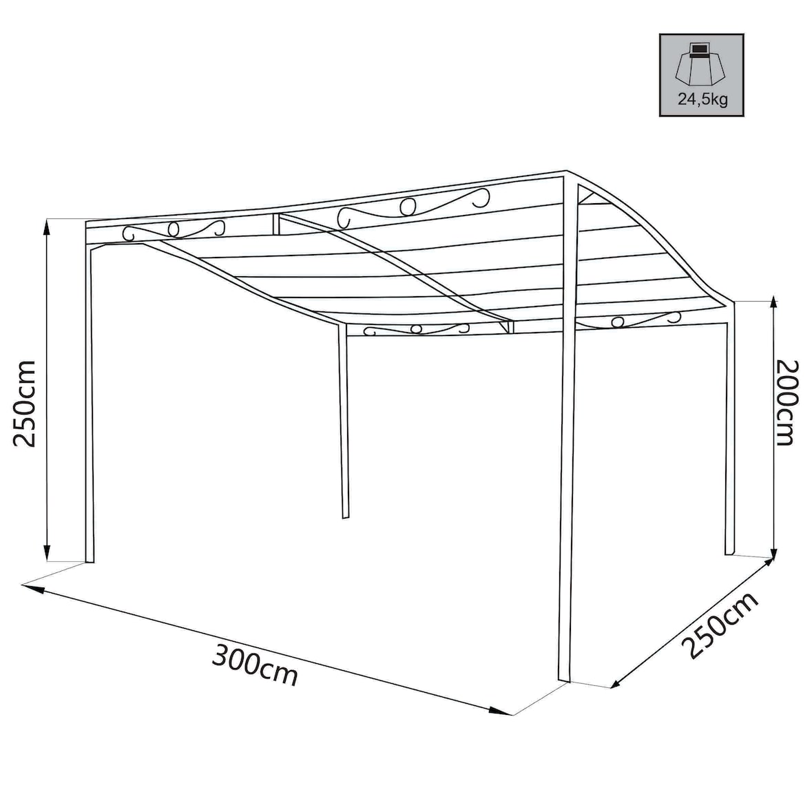 BS COM Pergola da Giardino addossata 3x2 5 in acciaio poliestere 300x250x250 cm Antracite