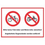 thumbnail of Keine Fahrräder oder Motorroller abstellen werden entfernt Schild A1 Rückseite selbstklebend