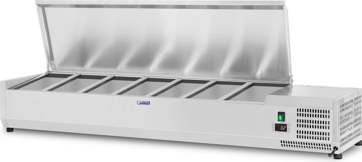 Royal Catering Kühlaufsatzvitrine - 150 x 33 cm - 7 GN 1/4 Behälter