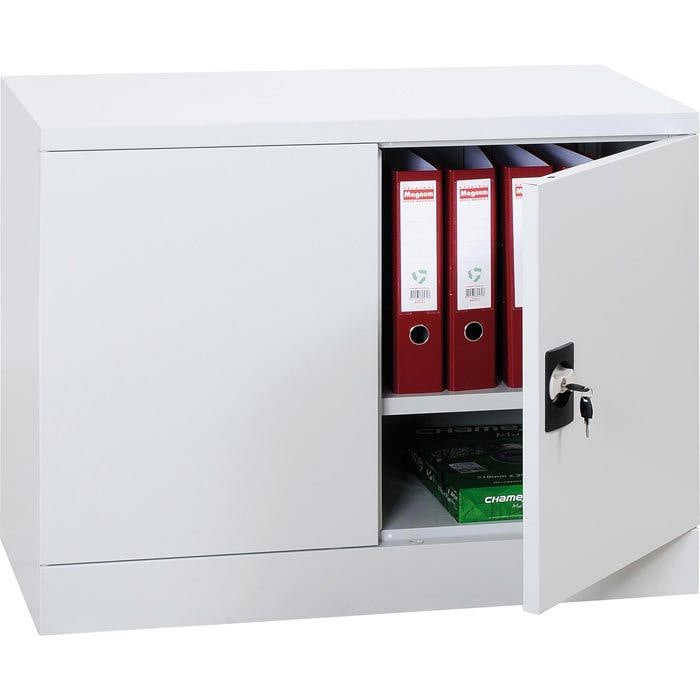 PROREGAL Flügeltürenschrank Badger | 1 Fachboden | Eurolock Griff Sockel | HxBxT 75x80x38 cm | Grau | Lackiert