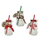 thumbnail of 1 Trinkglas Schneemann 12,5cm mit Strohhalm Deckel Winter Weihnachtsglas Getränkeglas Weihnachtsbecher Weihnachten Snowman Glas Partyglas festlich