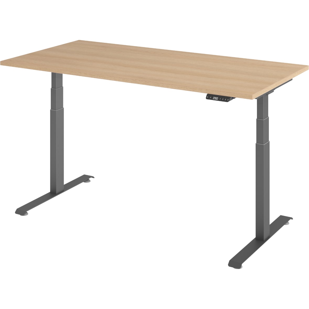 bümö höhenverstellbarer Schreibtisch 160 x 80 cm in Eiche, Gestell graphit - Höhenverstellbar Elektrisch Stehpult mit 3-fach Speicher, Computertisch,