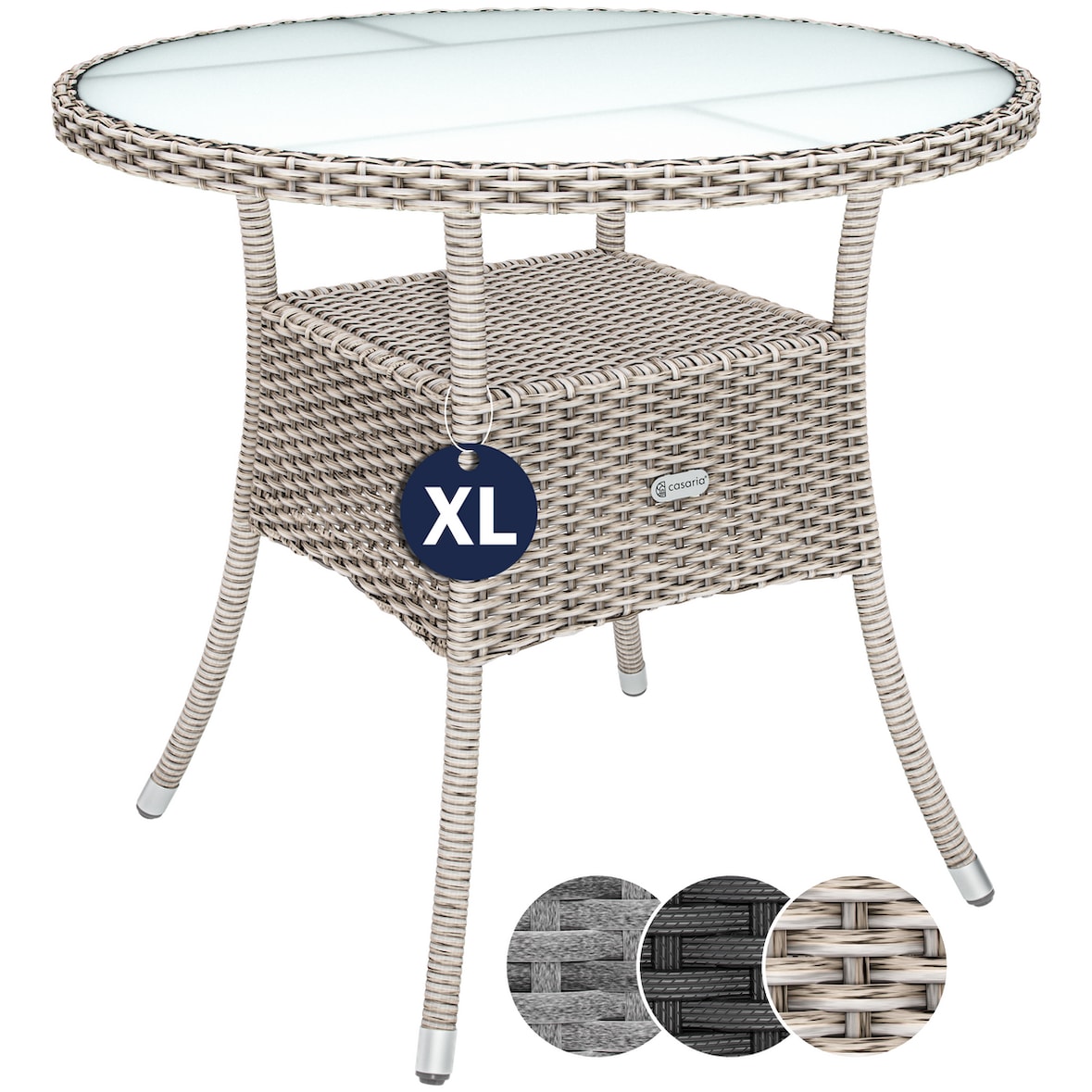 CASARIA® Polyrattan Balkontisch Beistelltisch Rund Ø 80cm Grau Beige