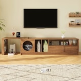 thumbnail of Drehbarer Fernsehschrank 180x40x50 ausziehbar 260cm Katzenruheraum Glas Türen Stauraum MDF Nussbaum modern