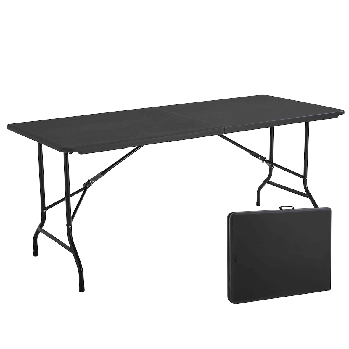 5 Klapptische Camping 8-Sitzer schwarz - 180cm x 74cm x 75cm - Oviala