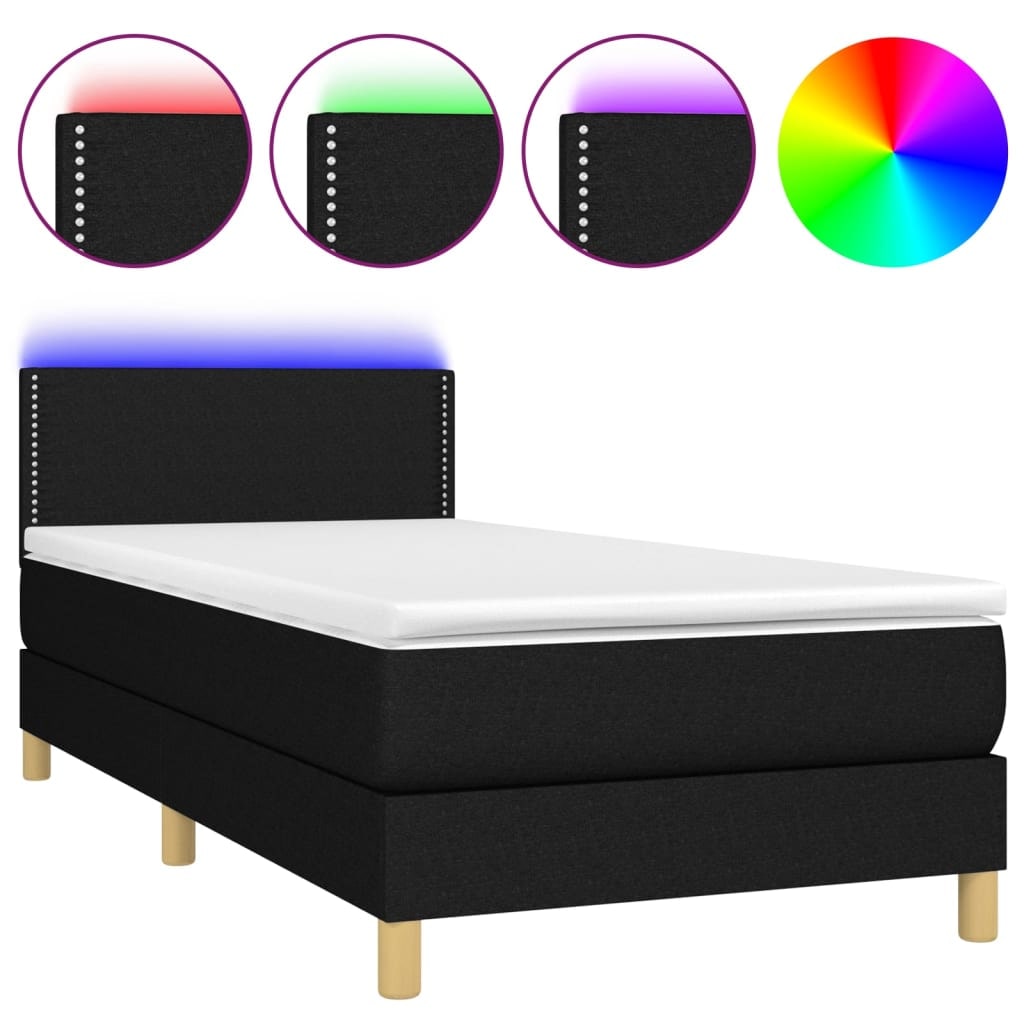 vidaXL Boxspringbett mit Matratze & LED Schwarz 80x200 cm Stoff