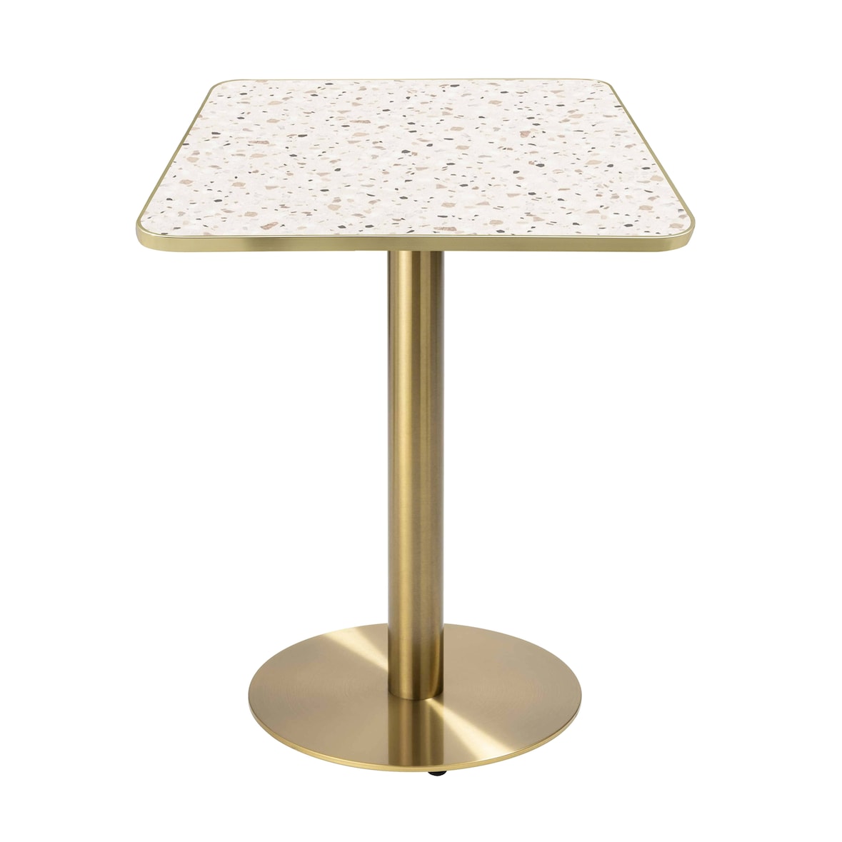 Esstisch 60 x 60 cm mit vergoldetem Fuß und Terrazzo/goldfarbener Beschichtung