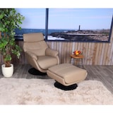 thumbnail of Relaxfauteuil met kruk HWC-K99, TV-fauteuil fauteuil, schommelfunctie draaibaar, metaal echt leer/imitatieleer ~ taupe