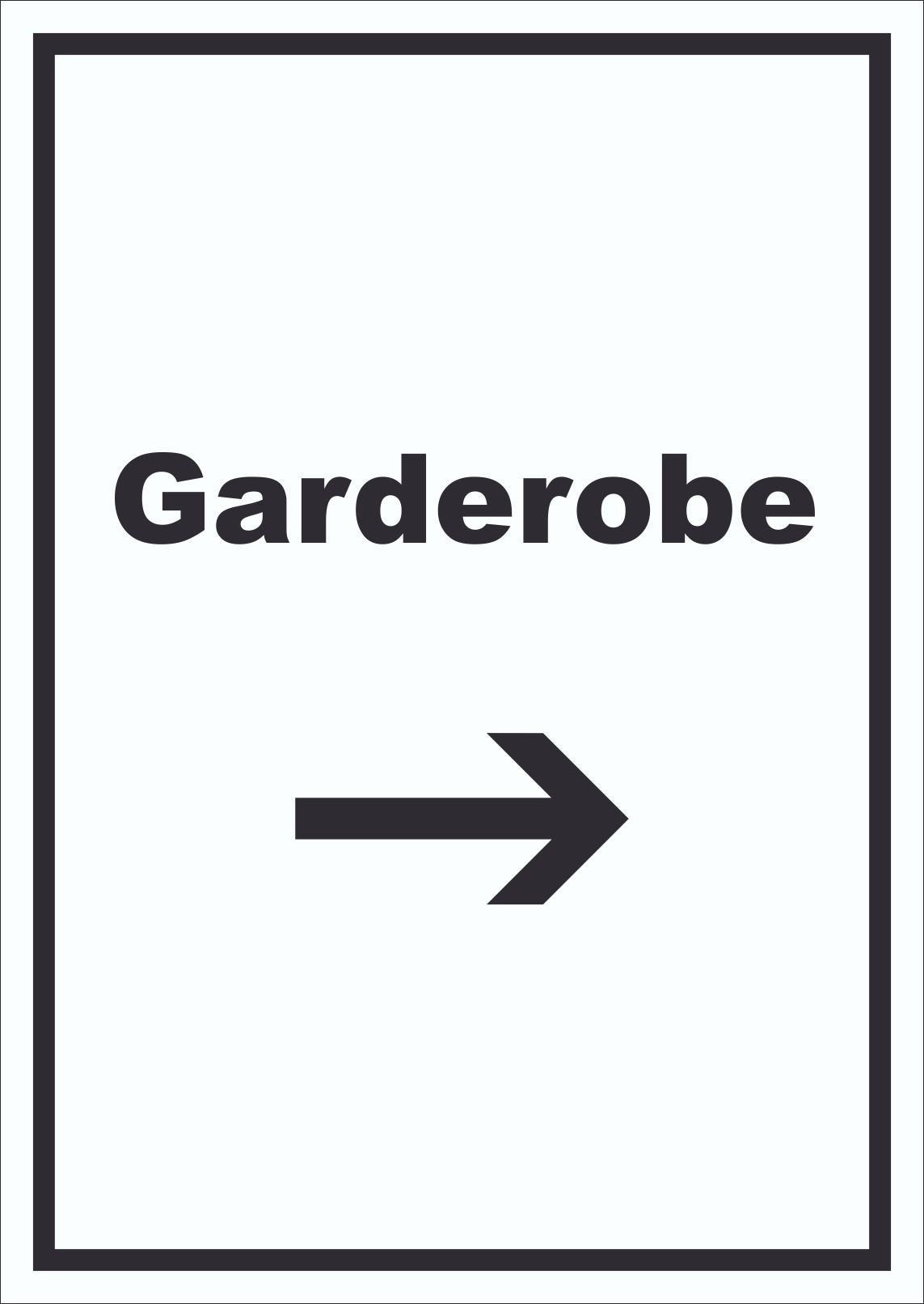 Garderobe Schild mit Text Richtungspfeil rechts Kleidung aufbewahren hochkant A2 Rückseite selbstklebend