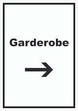 thumbnail of Garderobe Schild mit Text Richtungspfeil rechts Kleidung aufbewahren hochkant A2 Rückseite selbstklebend