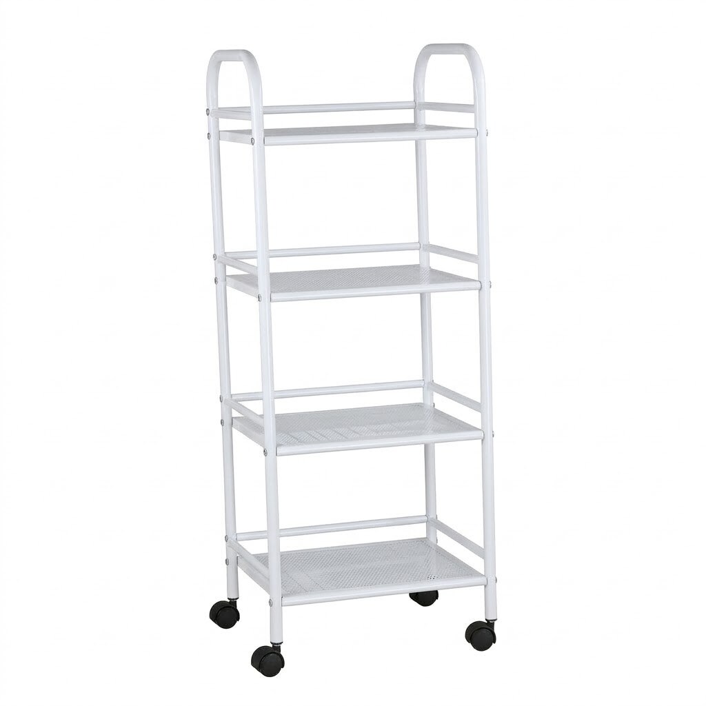 Carrello Portavivande 4 Ripiani Ruote Cucina Mobile 40x32x75 cm - Bianco