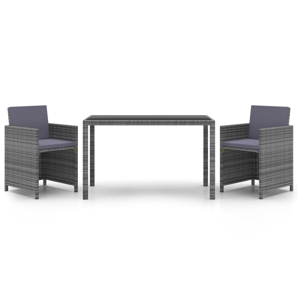 Set Da Pranzo Da Giardino 3 Pz Con Cuscini Polyrattan Grigio