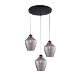 thumbnail of Maya Suspensión en hierro lacado negro con cables eléctricos orientables y difusores en cristal soplado gris espejo con decoración gofrada 3 luces