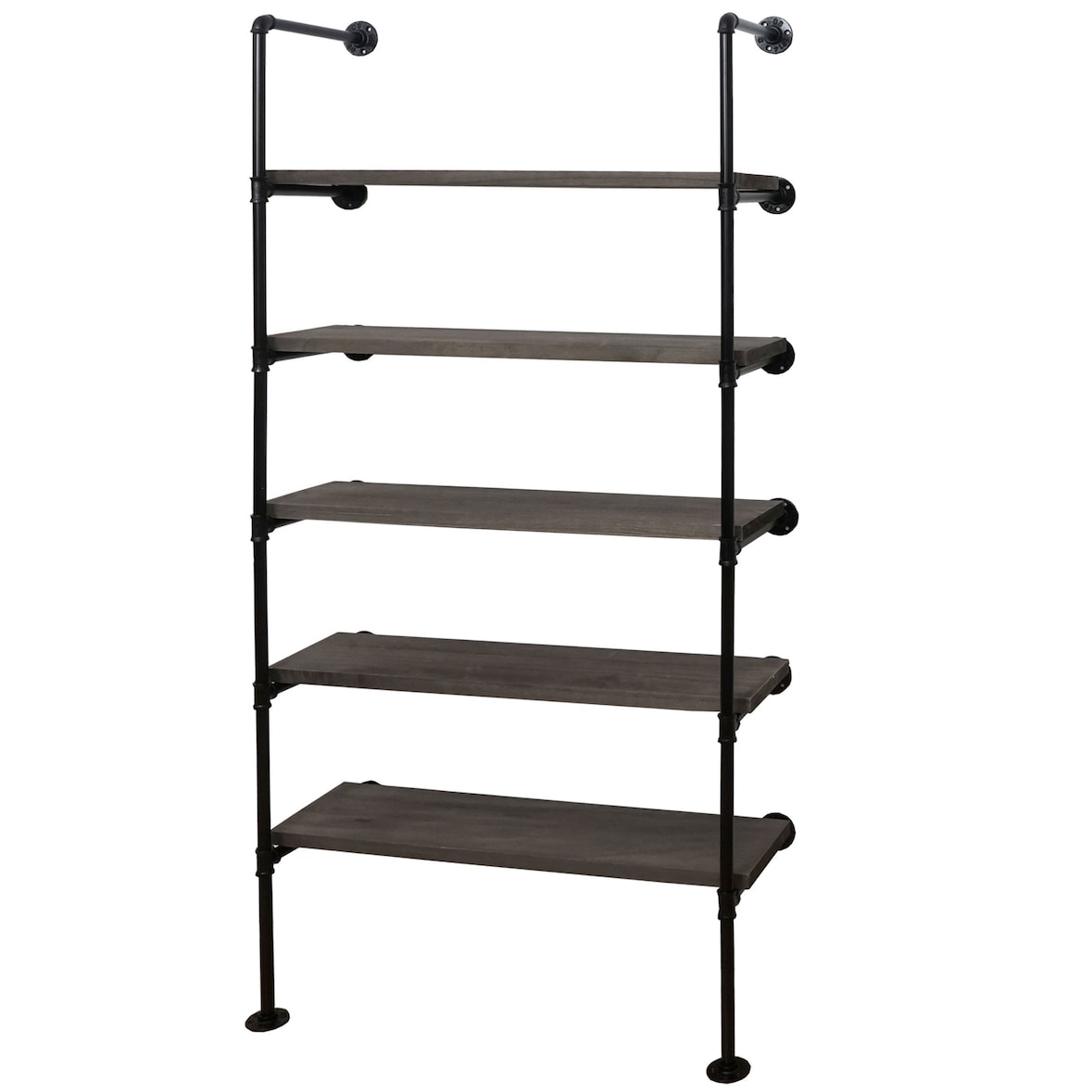 Estantería de pie HWC-C45, estantería de salón estantería de almacenamiento, diseño industrial madera metal, 165x80x28cm ~ gris-marrón