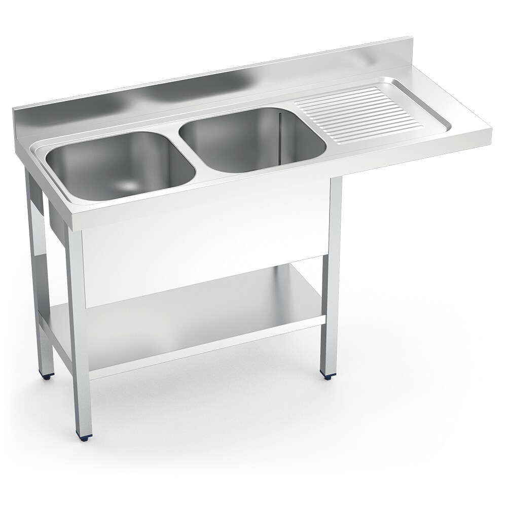 Fregadero para lavavajillas dos cubas, escurridor en la derecha 1600x700x890 mm.