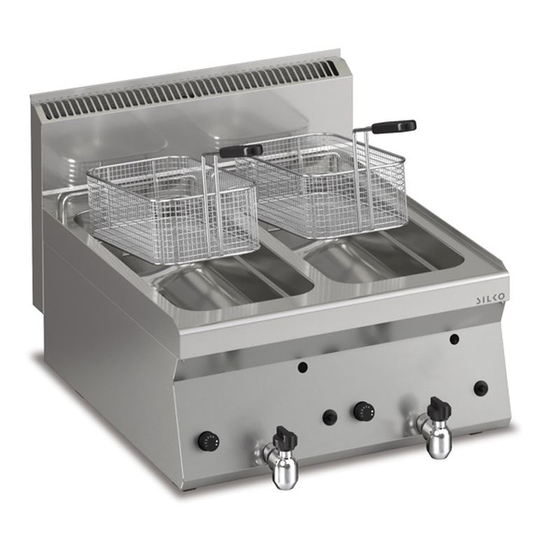 Friggitrice a gas KBS 2 x 8 Lt. da tavolo 14 kW 600x650x295 mm rubinetto di scarico in acciaio inox