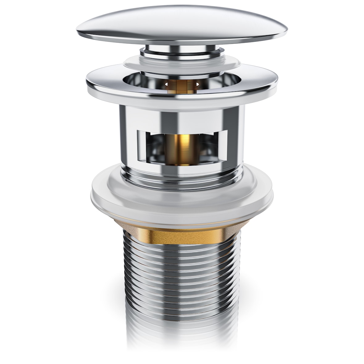 BEARWARE Ablaufgarnitur mit Überlauf Stöpsel - Messing verchromt - 11/4 Zoll - Ablaufventil - für Waschbecken Spüle Küche Bad - Ersatzdichtungen